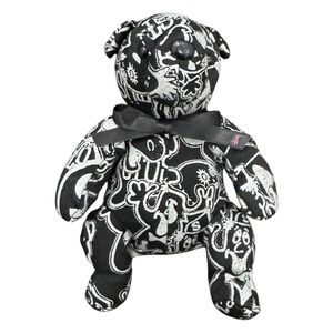 Stussy Plush Bear Unisex OS Black Good 00s Graffiti Doodle Print Bow Toy